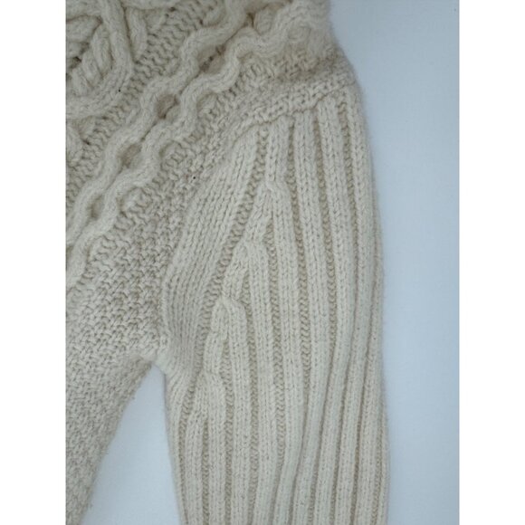 Peregrine by J Glover Made in England Wool Cable Knit Leather Button Cardigan Sw - Picture 10 of 11